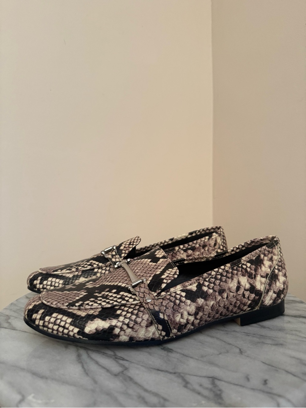 ALDO Snake Print Leather Loafers Women’s Size 9 Horsebit Slip On Flats